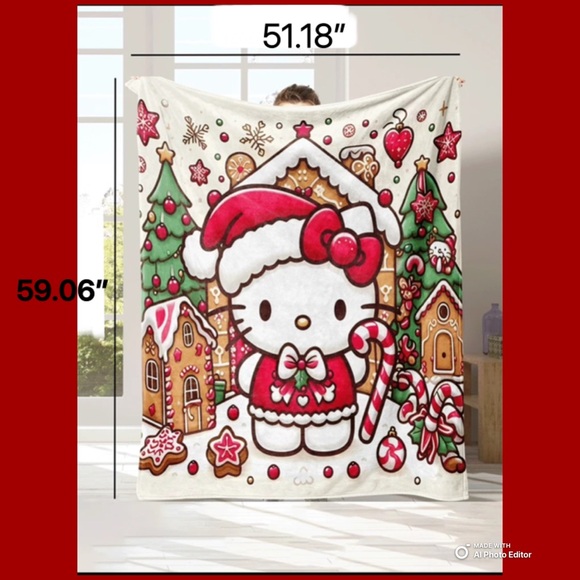 NWT- Super Soft- Holiday- Hello Kitty- Plush Velvet Throw Blanket 50x60 - Picture 6 of 10